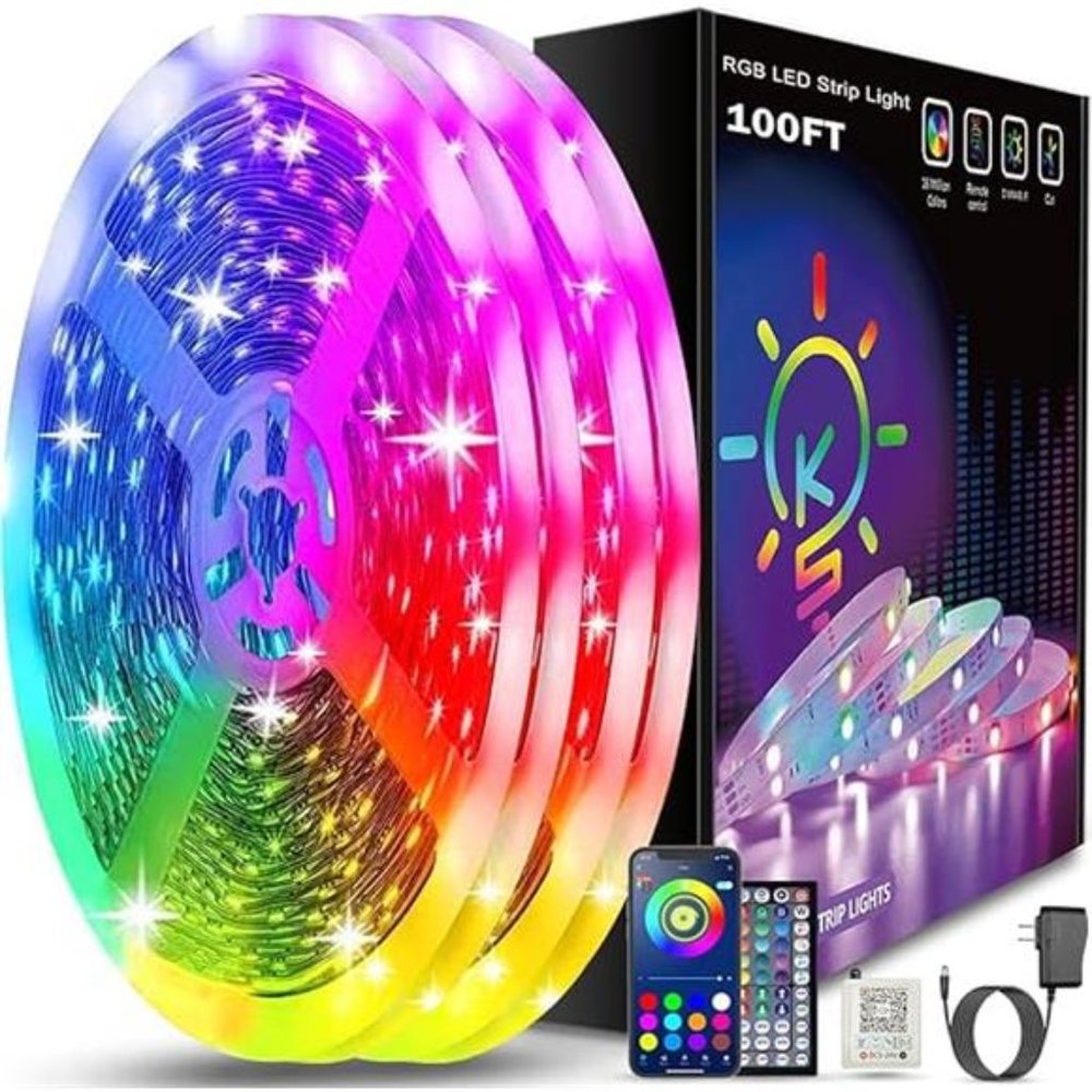 100ft Led Strip Lights (2 Rolls of 50ft) Bluetooth Smart App Control Music Sync